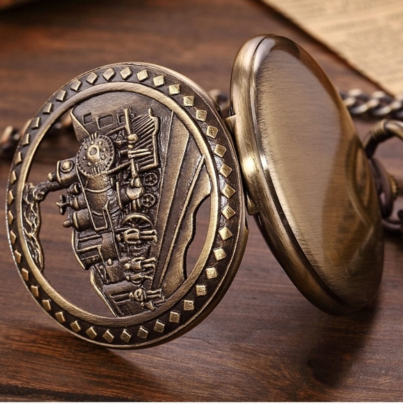 New train locomotive steam engine pocket watch - Picture 3 of 4